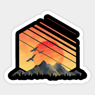 Abstract Geometric Mountain Sunset Sticker